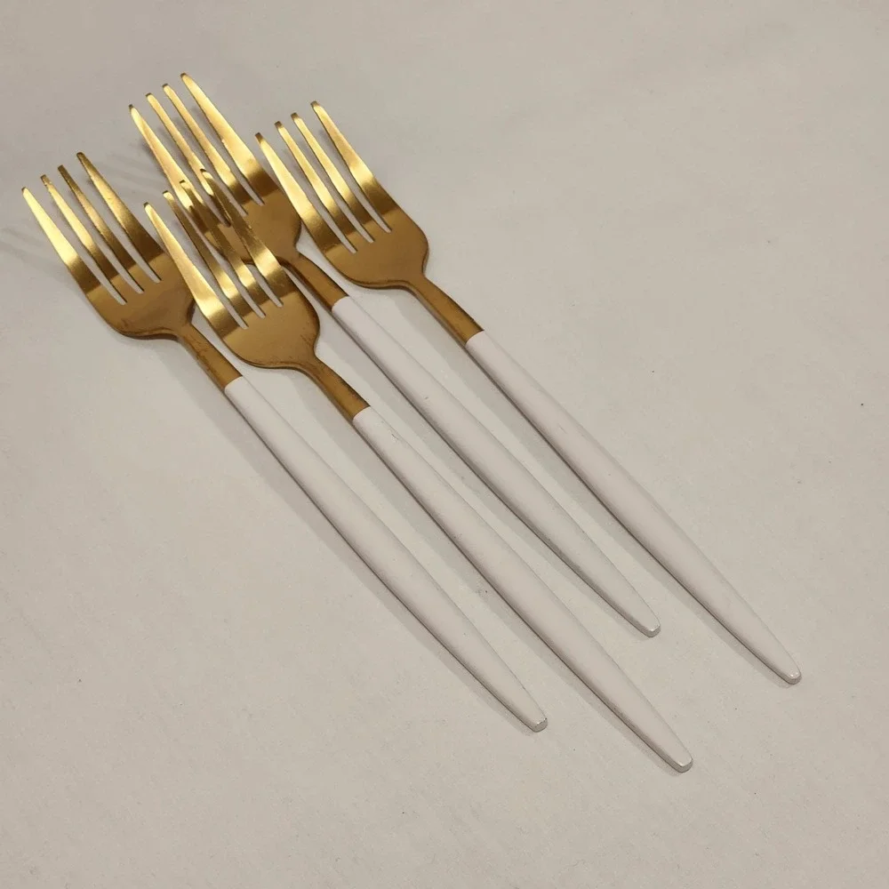 Shay White & Gold Tone Forks Set of 4 Dinner Forks‎ Heavy Quality World Market